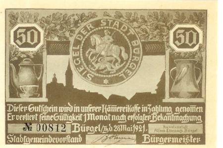 Bürgel - Stadt - 28.5.1921 - 50 Pfennig 