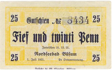 Büsum - Gemeinde - 1.7.1921 - 31.12.1921- 25 Pfennig 