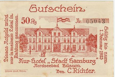 Büsum - Richter, C., Kurhotel Hamburg - -  1.1.1923 - 50 Pfennig 