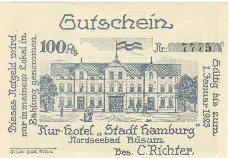 Büsum - Richter, C., Kurhotel Hamburg - -  1.1.1923 - 100 Pfennig 