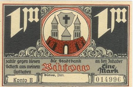 Bütow (heute: PL-Bytow) - Stadtbank - -- - 1 Mark 