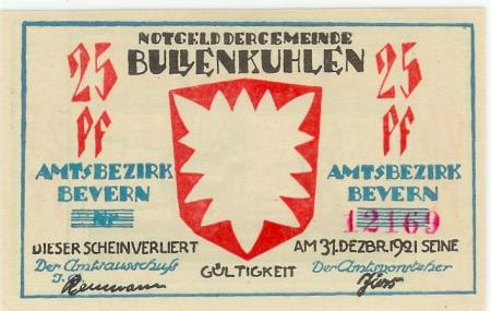 Bullenkuhlen - Gemeinde -  - 31.12.1921 - 25 Pfennig 