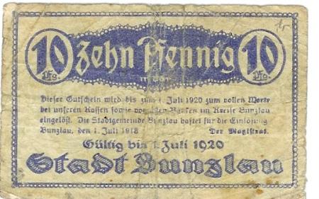 Bunzlau (heute: PL-Boleslawiec) - Stadt - 1.7.1918 - 1.7.1920 - 10 Pfennig 