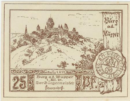 Burg (heute: Solingen) - Bürgermeisterei - 1.12.1921 - 1.4.1922 - 25 Pfennig 