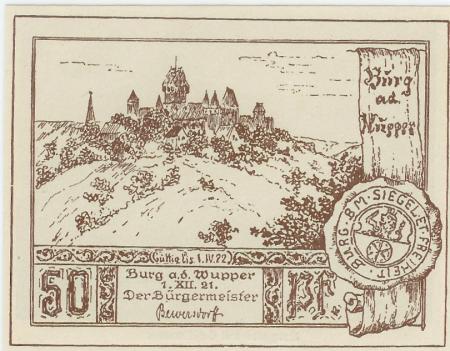 Burg (heute: Solingen) - Bürgermeisterei - 1.12.1921 - 1.4.1922 - 50 Pfennig 