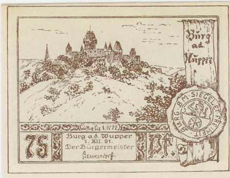 Burg (heute: Solingen) - Bürgermeisterei - 1.12.1921 - 1.4.1922 - 75 Pfennig 