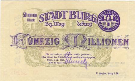 Burg - Stadt - 5.10.1923 - 50 Millionen Mark 