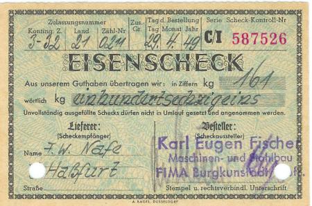 Burgkunstadt - Fischer, Karl Eugen, Maschinen- und Stahlbau - 29.4.1949 - 161 kg 