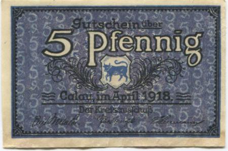 Calau - Kreis - April 1918 - 31.12.1919 - 5 Pfennig 