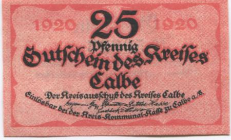 Calbe - Kreis - 1920 - 25 Pfennig 
