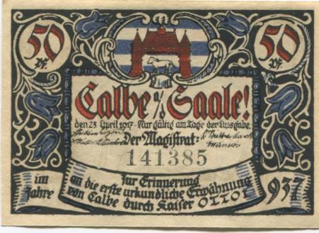 Calbe - Stadt - 23.4.1917 - 50 Pfennig 