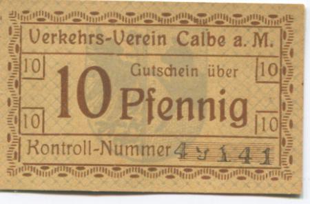 Calbe (heute: Kalbe) - Verkehrs-Verein - -- - 10 Pfennig 