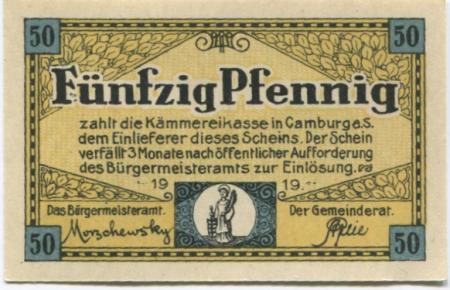Camburg (heute: Dornburg-Camburg) - Stadt - 1919 - 50 Pfennig 