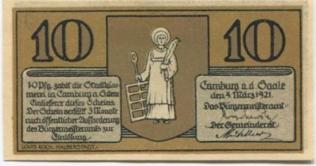 Camburg (heute: Dornburg-Camburg) - Stadt - 4.3.1921 - 10 Pfennig 