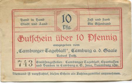 Camburg (heute: Dornburg-Camburg) - Peitz, Robert, Camburger Tageblatt - -- - 10 Pfennig 