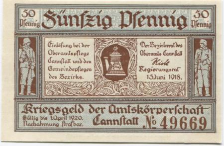 Cannstatt (heute: Stuttgart) - Amtskörperschaft - 15.6.1918 - 50 Pfennig 