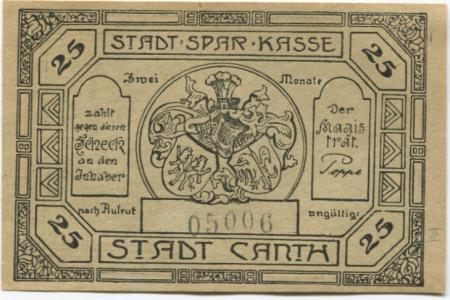 Canth (heute: PL-Katy Wroclawskie) - Stadt - -- 25 Pfennig 