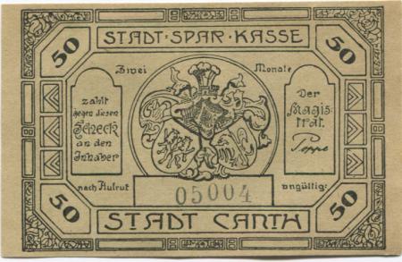 Canth (heute: PL-Katy Wroclawskie) - Stadt - -- 50 Pfennig 