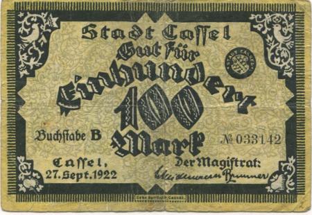 Cassel (heute: Kassel) - Stadt - 27.9.1922 - 100 Mark 