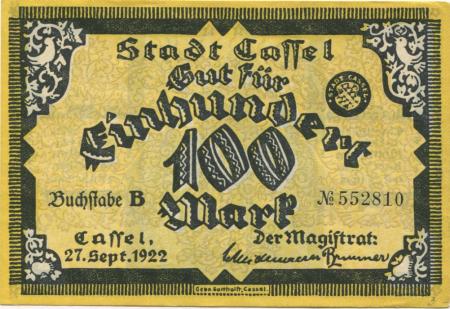 Cassel (heute: Kassel) - Stadt - 27.9.1922 - 100 Mark 