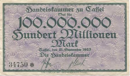Cassel (heute: Kassel) - Handelskammer - 21.9.1923 - 100 Millionen Mark 