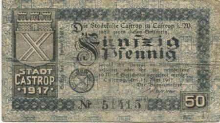 Castrop - Stadt - 15.5.1917 - 1.1.1920 - 50 Pfennig 