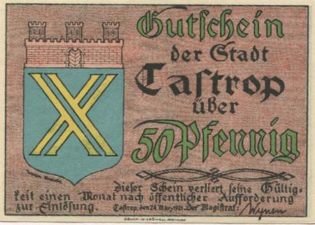 Castrop - Stadt - 24.3.1921 - 50 Pfennig 