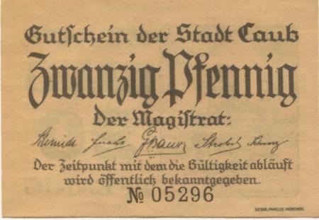 Caub (heute: Kaub) - Stadt - -- - 20 Pfennig 