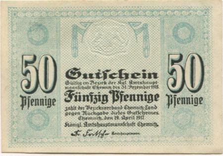 Chemnitz - Amtshauptmannschaft - 19.4.1917 - 31.12.1918 - 50 Pfennig 