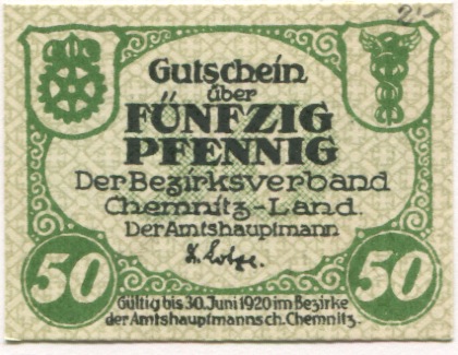Chemnitz - Amtshauptmannschaft - - 31.12.1920 - 50 Pfennig 