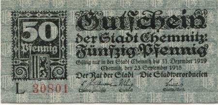 Chemnitz - Stadt - 23.9.1918 - 31.12.1919 - 50 Pfennig 