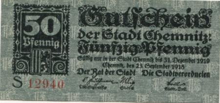 Chemnitz - Stadt - 23.9.1918 - 31.12.1919 - 50 Pfennig 