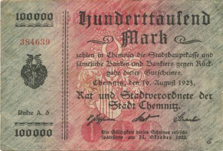 Chemnitz - Stadt - 10.8.1923 - 100000 Mark 