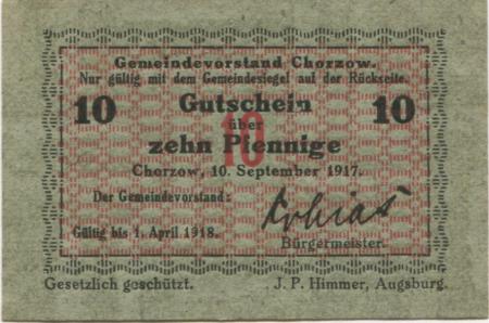 Chorzow - Gemeinde - 10.9.1917 - 1.4.1918 - 10 Pfennig 