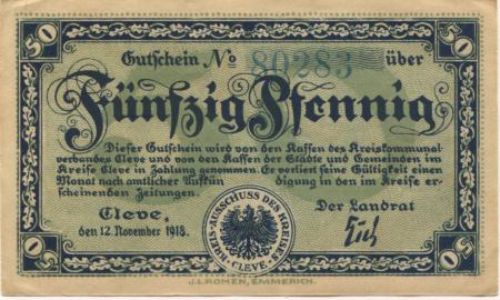Cleve (heute: Kleve) - Kreis - 12.11.1918 - 50 Pfennig 