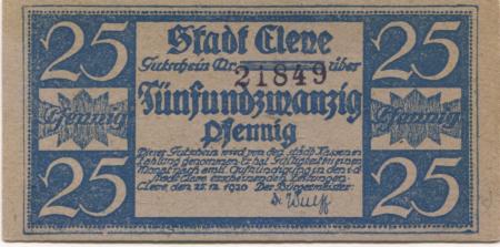 Cleve (heute: Kleve) - Stadt - 25.12.1920 - 25 Pfennig 
