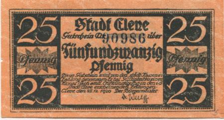 Cleve (heute: Kleve) - Stadt - 25.12.1920 - 25 Pfennig 