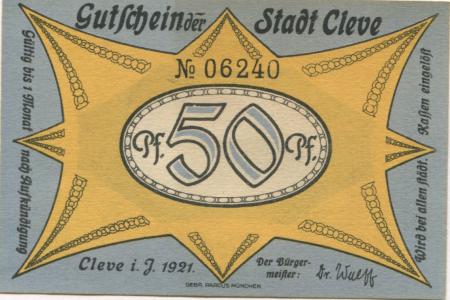 Cleve (heute: Kleve) - Stadt - 1921 - 50 Pfennig 