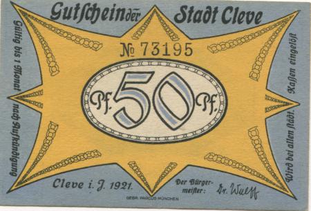 Cleve (heute: Kleve) - Stadt - 1921 - 50 Pfennig 