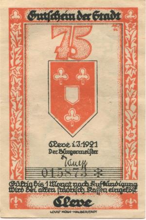 Cleve (heute: Kleve) - Stadt - 1921 - 75 Pfennig 