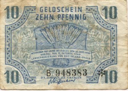 Koblenz (ehedem: Coblenz) - Landesregierung Rheinland-Pfalz - 15.10.1947 - 10 Pfennig 