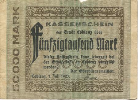 Coblenz (heute: Koblenz) - Stadt - 1.7.1923 - 50000 Mark 