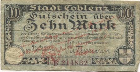 Coblenz (heute: Koblenz) - Stadt - 14.9.1922 - 10 Mark 