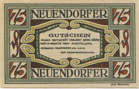 Coblenz-Neuendorf (heute: Koblenz) - Denkmalsausschuss - 1.10.1921 - 75 Pfennig 