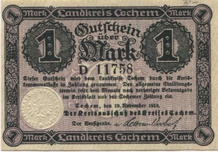 Cochem - Kreis - 19.11.1918 - 1 Mark 