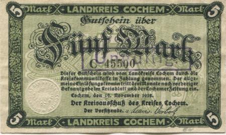 Cochem - Kreis - 19.11.1918 - 5 Mark 