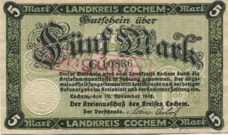 Cochem - Kreis - 19.11.1918 - 5 Mark 