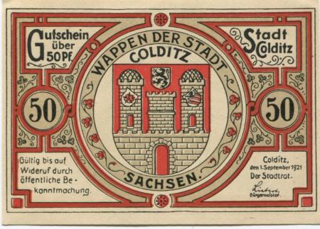 Colditz - Stadt - 1.9.1921 - 50 Pfennig 