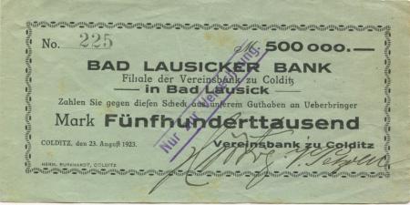 Colditz - Vereinsbank - 23.8.1923 - 500000 Mark 