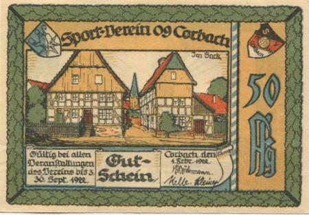 Corbach (heute: Korbach) - Sport-Verein 09 - 1.2.1922 - 30.9.1922 - 50 Pfennig 